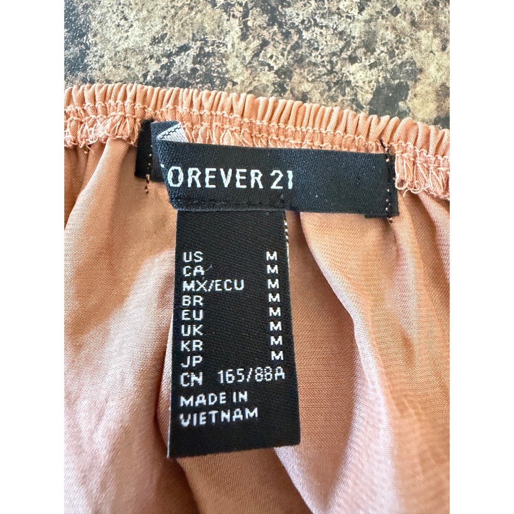 Forever 21 Ruched Wrap Tie Back Crop Top Sz M Terracotta Copper Balloon Sleeve - Picture 4 of 6